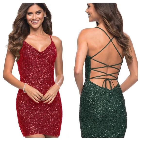La Femme Dresses & Skirts - La Femme red corset sequin mini dress